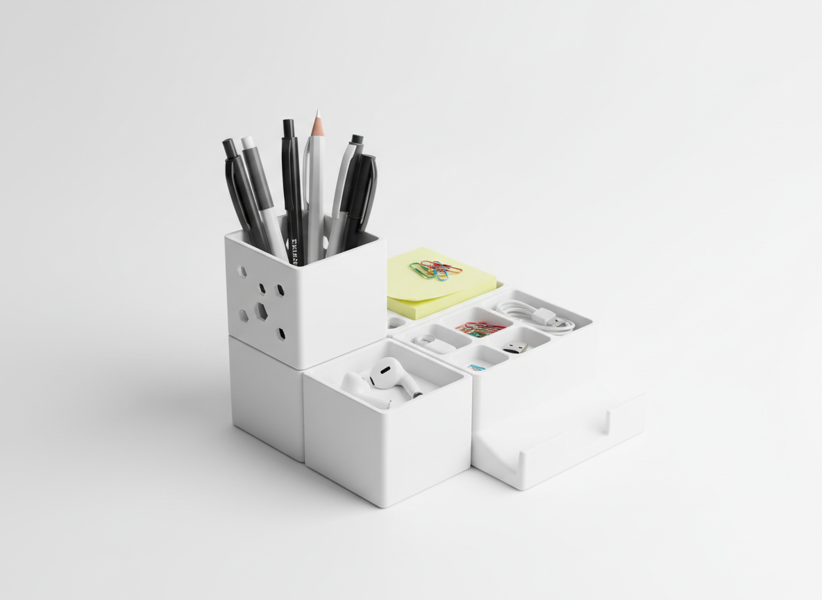 Organizador Modular Compacto impreso en 3D con compartimentos para bolígrafos, clips y accesorios