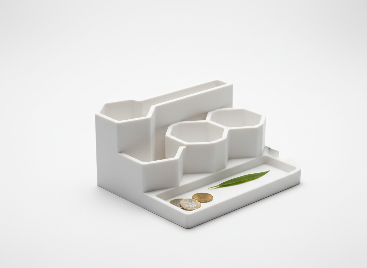 Organizador Minimalista Geométrico impreso en 3D con líneas limpias y diseño elegante